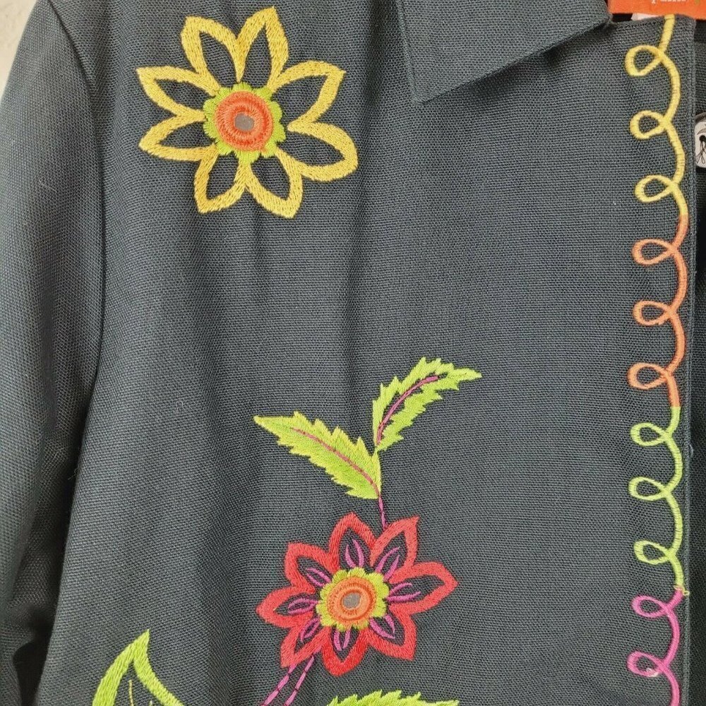 Hearts of Palm Womens Floral Embroidered Trapeze Jacket Black Mirrors Mature Sz8 - Picture 4 of 11